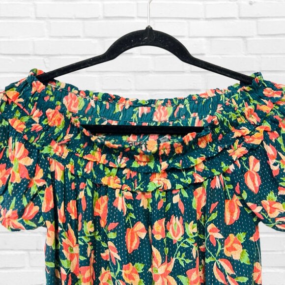Free People Off Shoulder Crop Top Floral Blouse Suki Garden Combo Smocked XS NWT - Picture 6 of 12